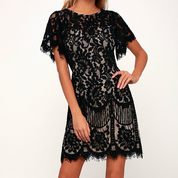 Lulus | Dresses | Lulus Pearson Black Lace Mini Dress | Poshmark